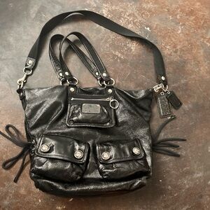 Coach Shimmering Black Leather Backpack